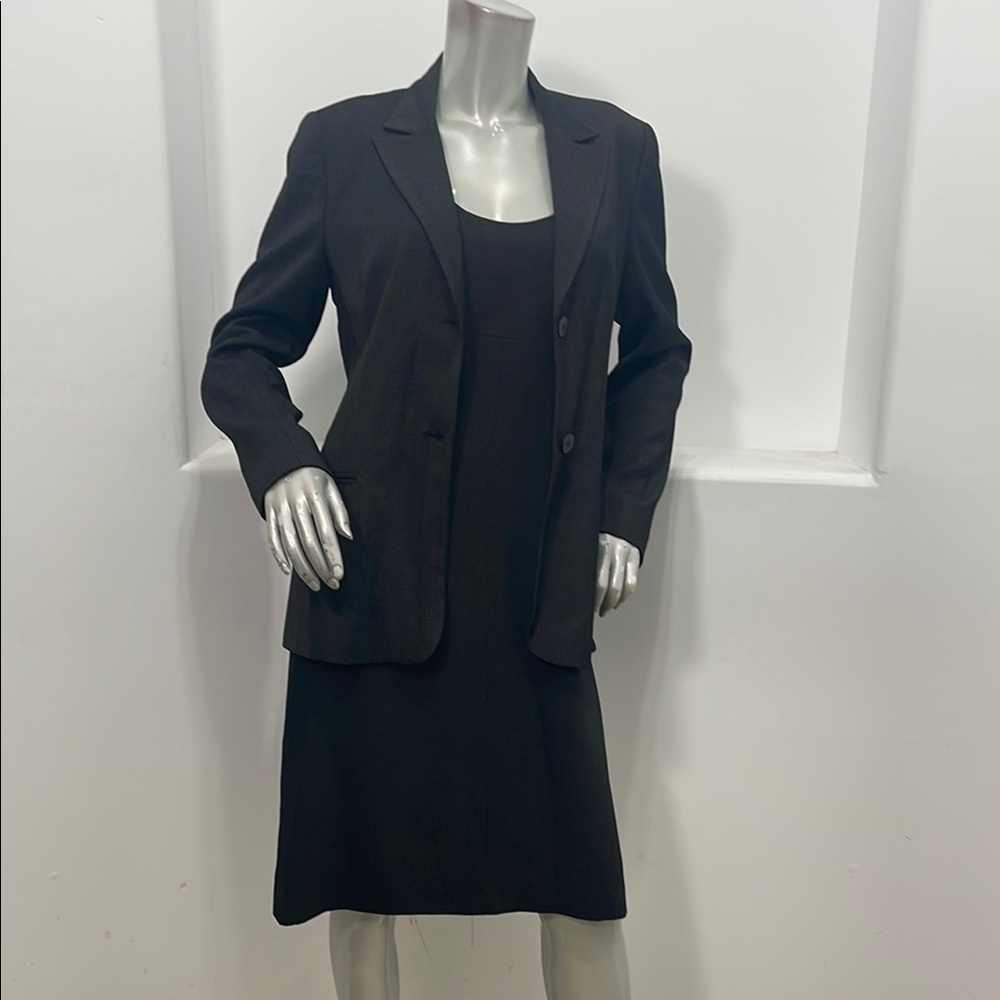 BCBG Max Azria 2 Pc Dress Suit Set Black Textured Blazer Sheath Dress 8/9
